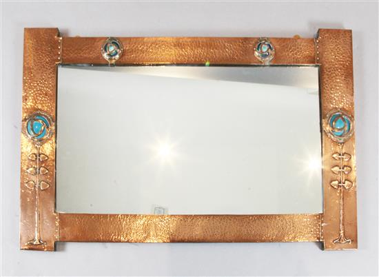 An Arts & Crafts planished copper overmantel, W.3ft 3.5in. H.2ft 1in.